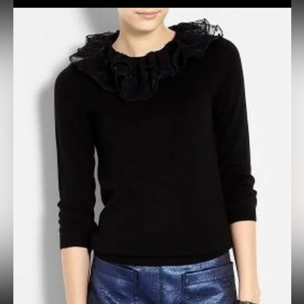 Marc Jacobs Designer Black Cashmere Polka Dot Frill Tulle Detachable Collar XS